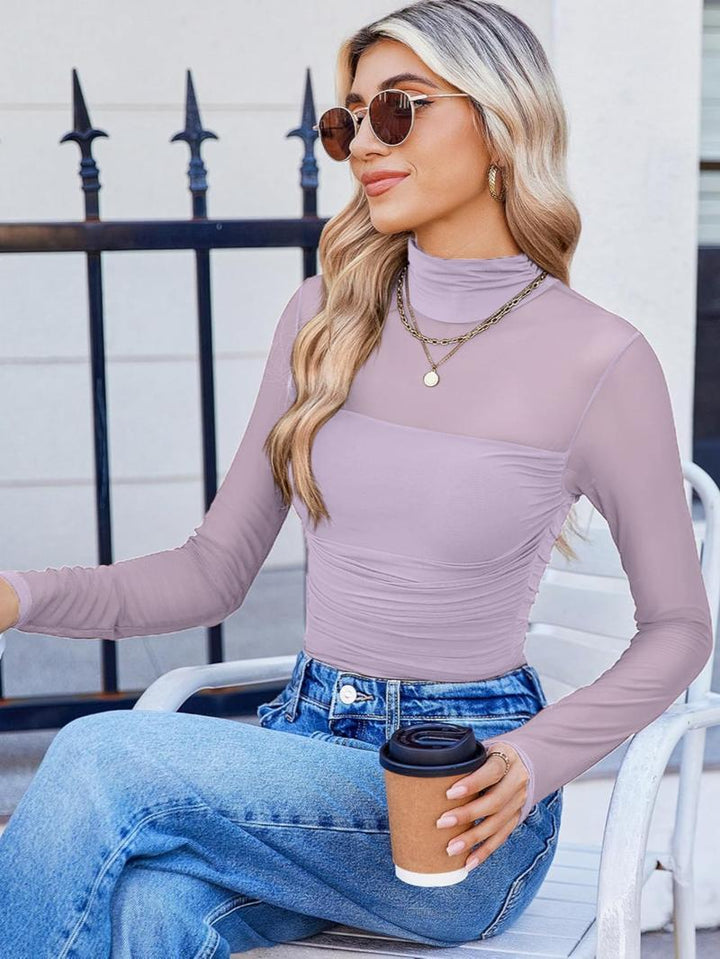 Mila | Sparkle Mesh Long Sleeve Ruched Top