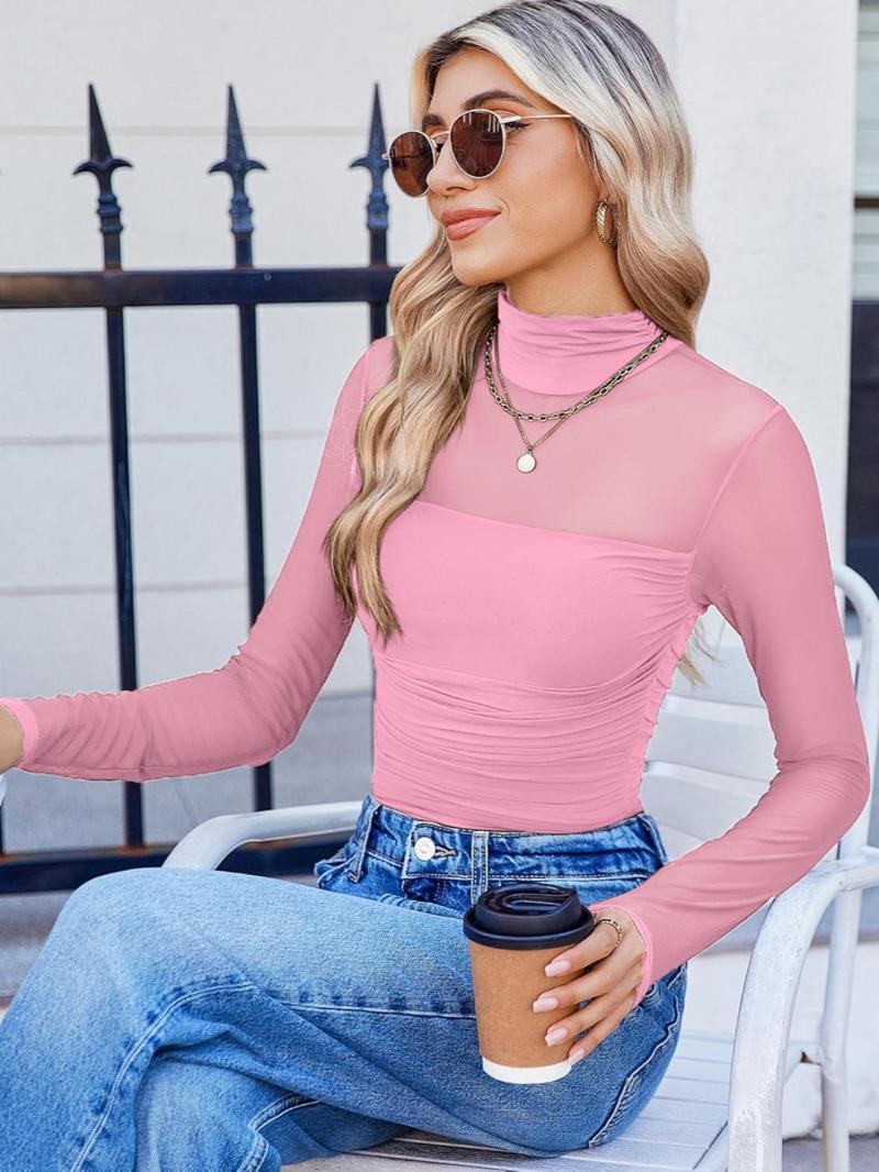 Mila | Sparkle Mesh Long Sleeve Ruched Top