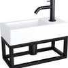 Differnz ravo fonteinset - 38.5x18.5x25cm - rechthoek - 1 kraangat - gebogen matte zwarte kraan - met zwart frame - keramiek wit