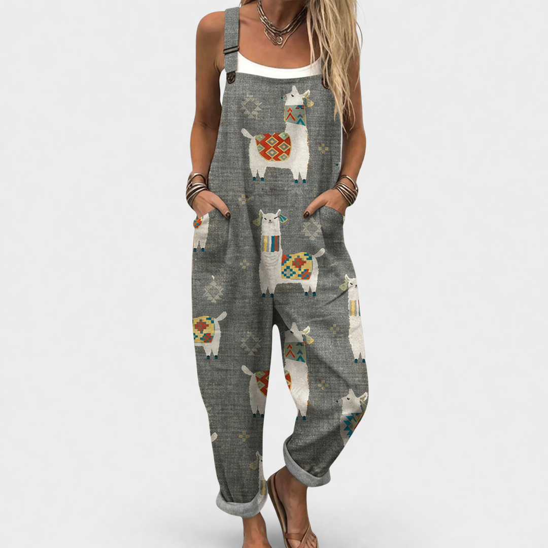 Delia | Grey Sheep Print Overalls