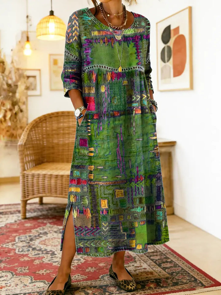 Elara | Ethnic Patchwork Denim Dress