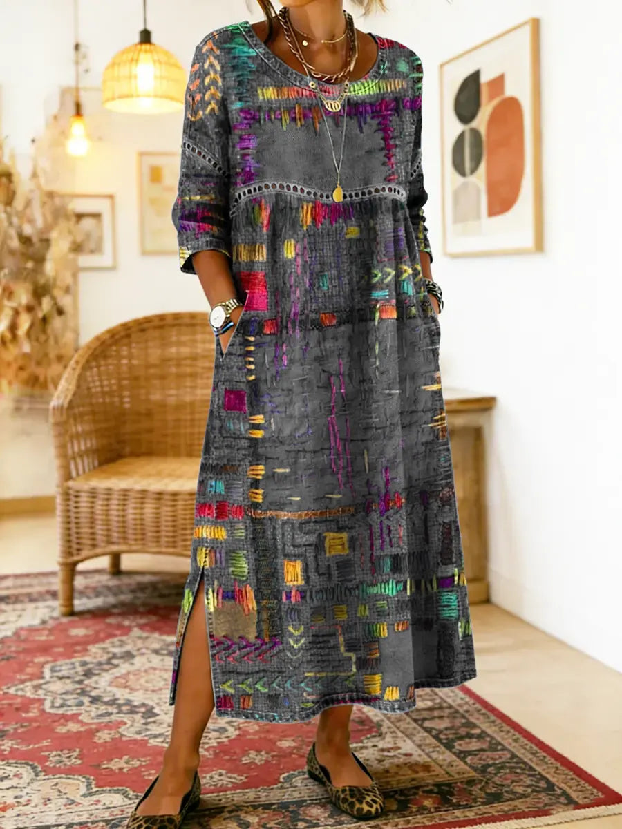 Elara | Ethnic Patchwork Denim Dress