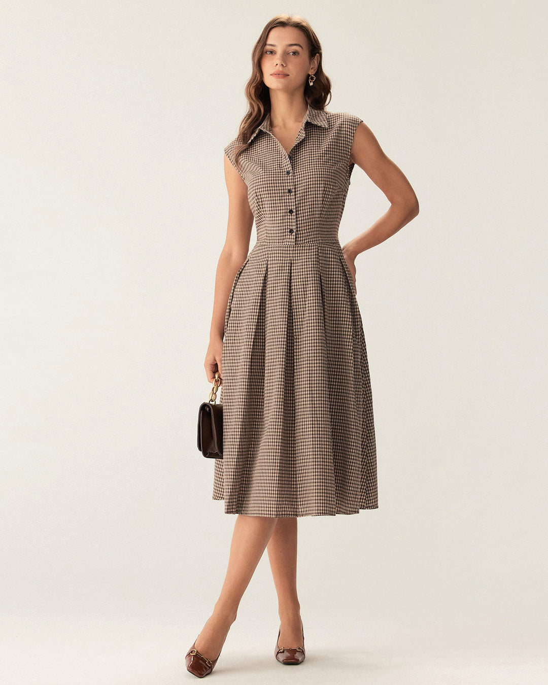 Beatrice | Plaid Button Pleated Midi Dress