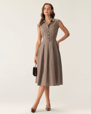 Beatrice | Plaid Button Pleated Midi Dress