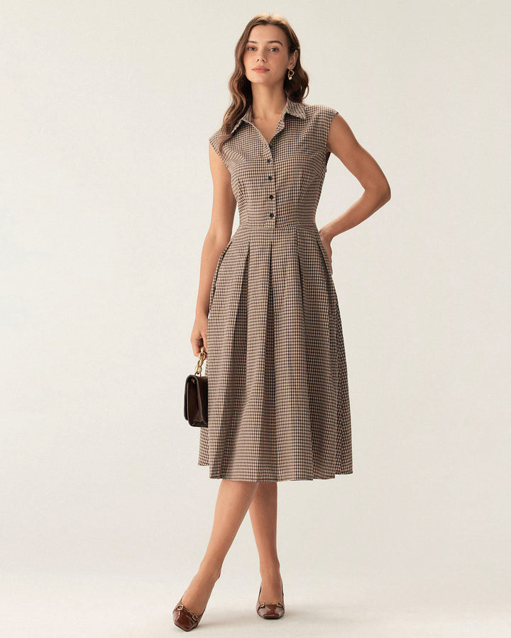 Beatrice | Plaid Button Pleated Midi Dress
