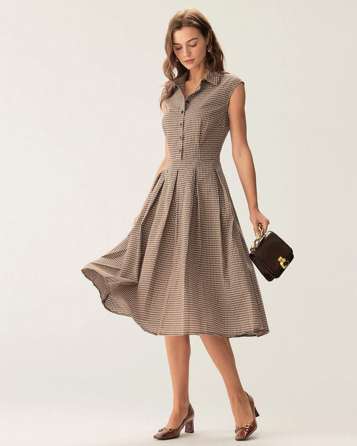 Beatrice | Plaid Button Pleated Midi Dress