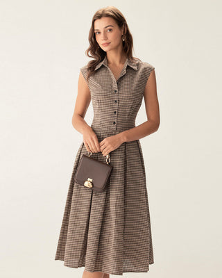 Beatrice | Plaid Button Pleated Midi Dress