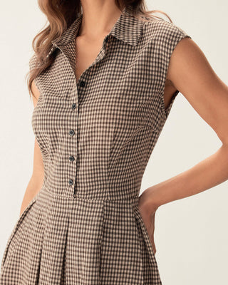 Beatrice | Plaid Button Pleated Midi Dress