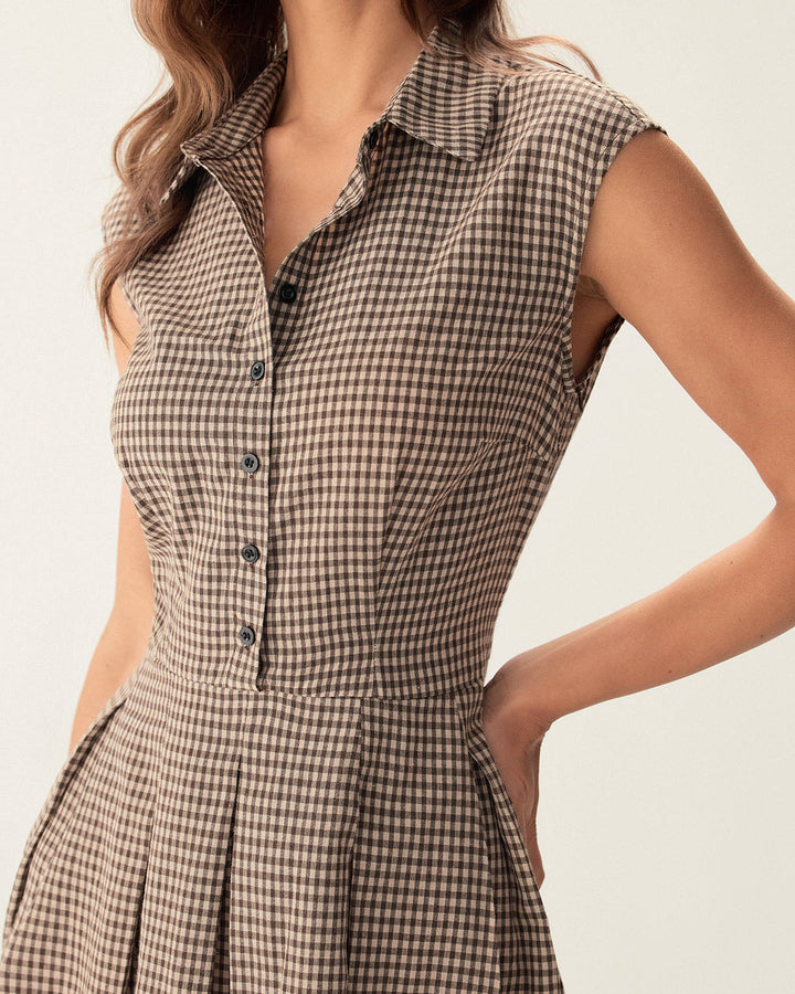Beatrice | Plaid Button Pleated Midi Dress