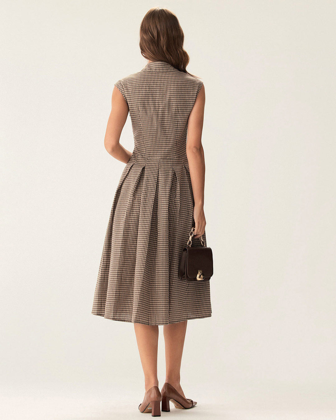 Beatrice | Plaid Button Pleated Midi Dress