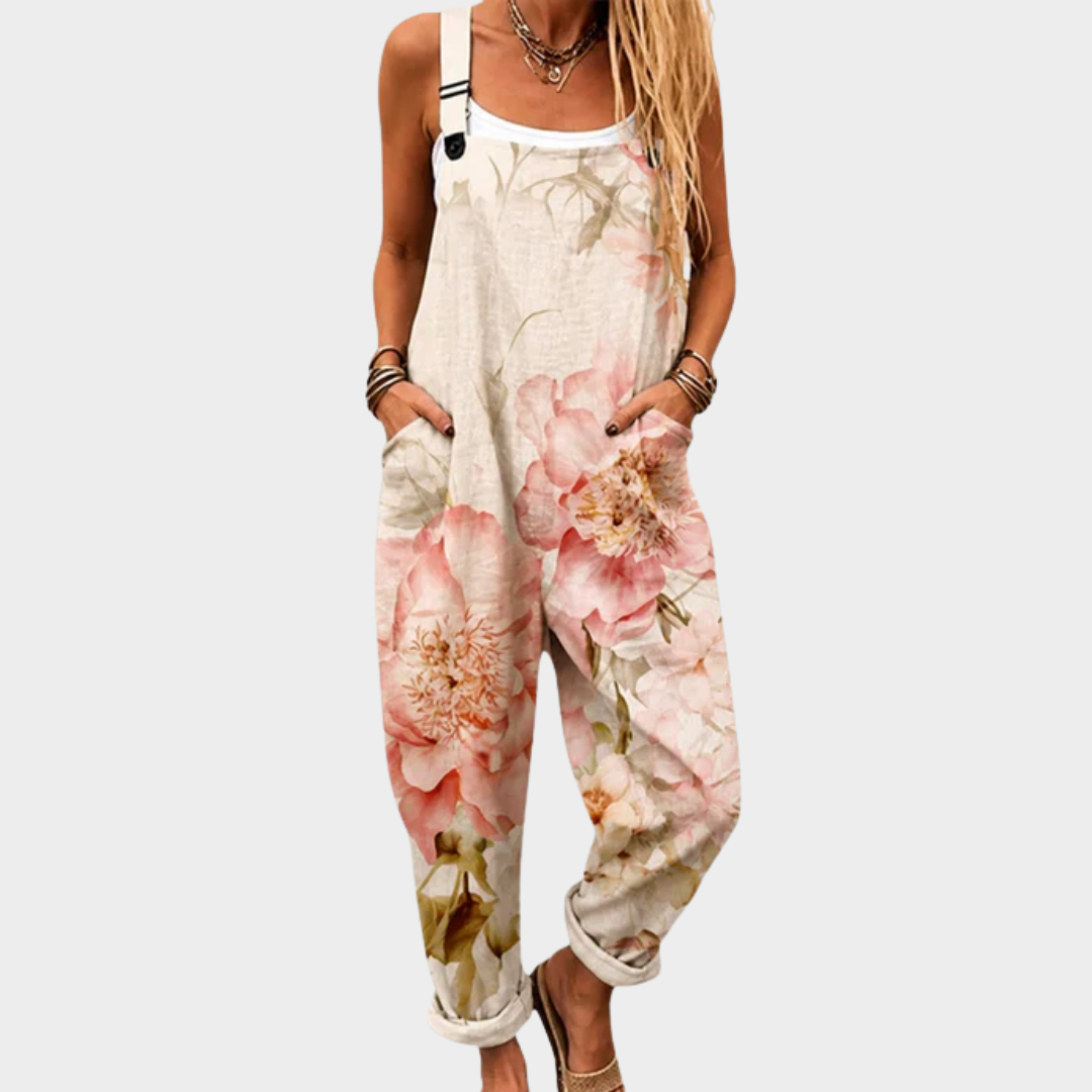 Kate | Beige Patterned Overalls