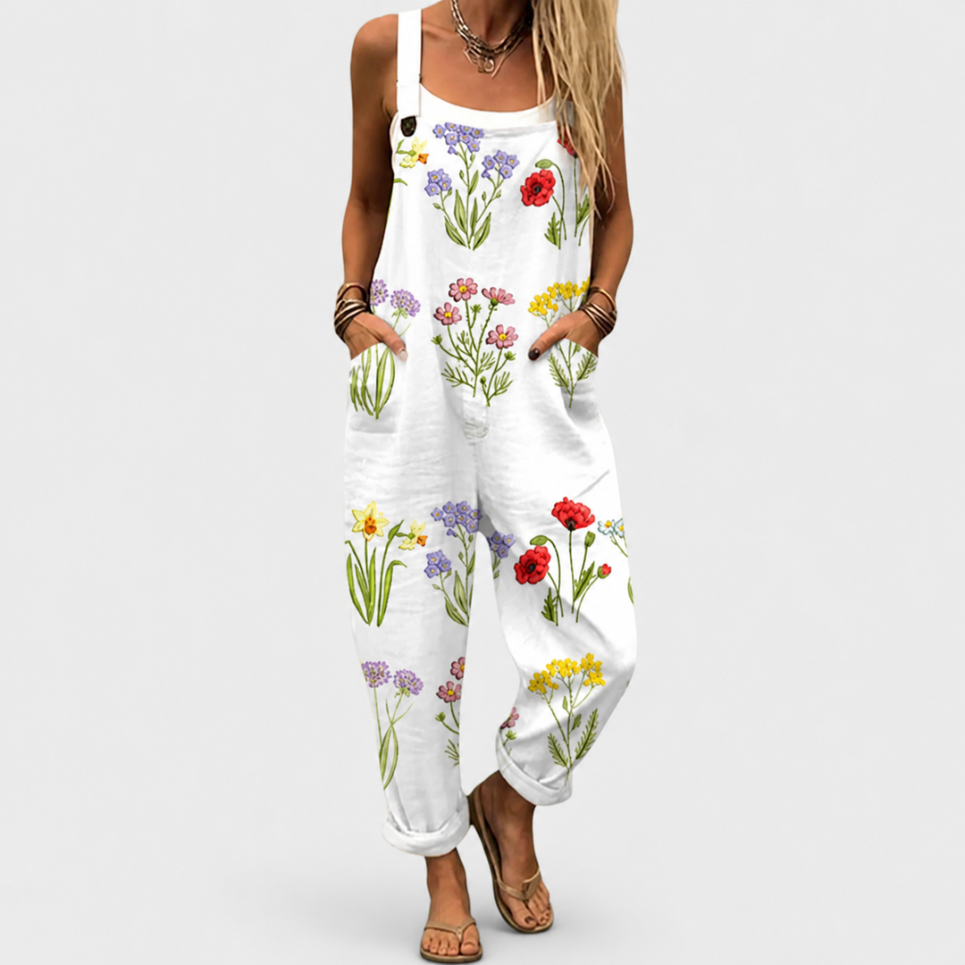 Esme | White Floral Overalls