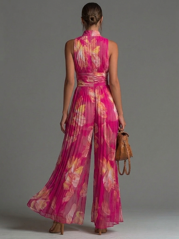 Isabella | Fuchsia Floral Pleated Jumpsuit