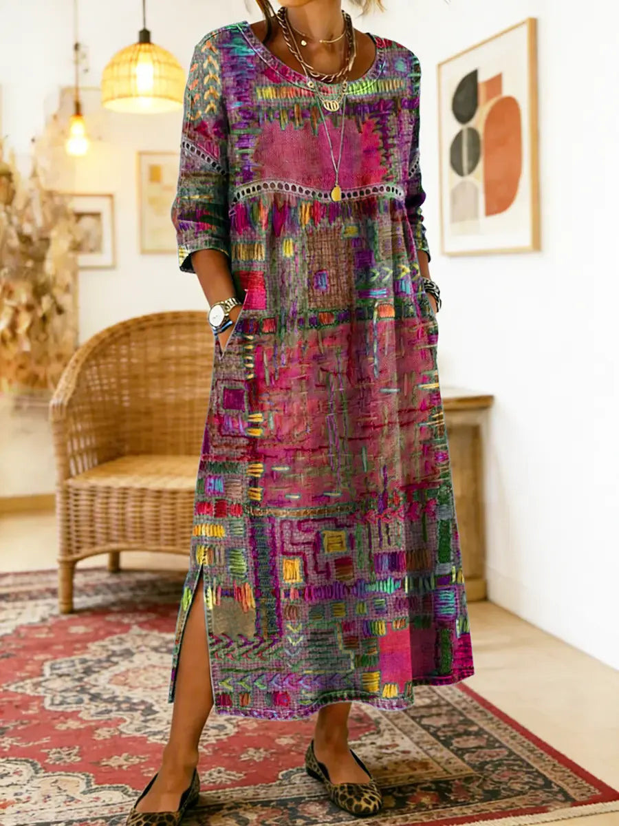 Elara | Ethnic Patchwork Denim Dress