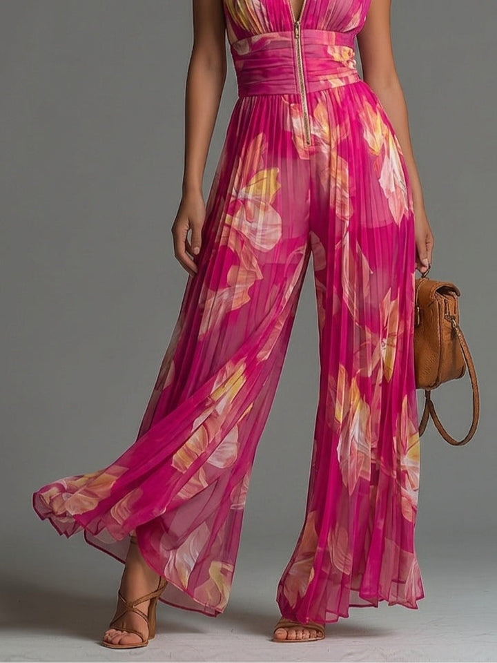 Isabella | Fuchsia Floral Pleated Jumpsuit