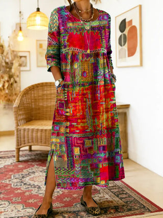 Elara | Ethnic Patchwork Denim Dress