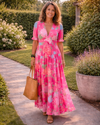 Celine | Floral V-Neck Midi Dress