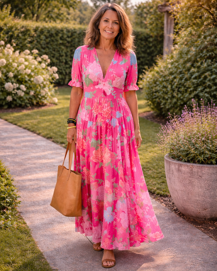Celine | Floral V-Neck Midi Dress