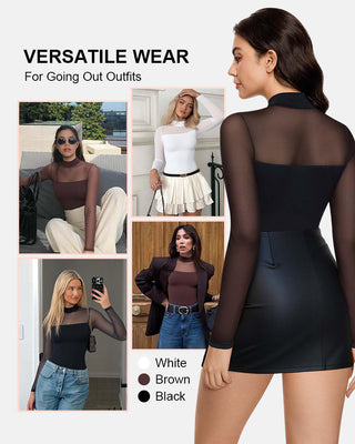 Mila | Sparkle Mesh Long Sleeve Ruched Top