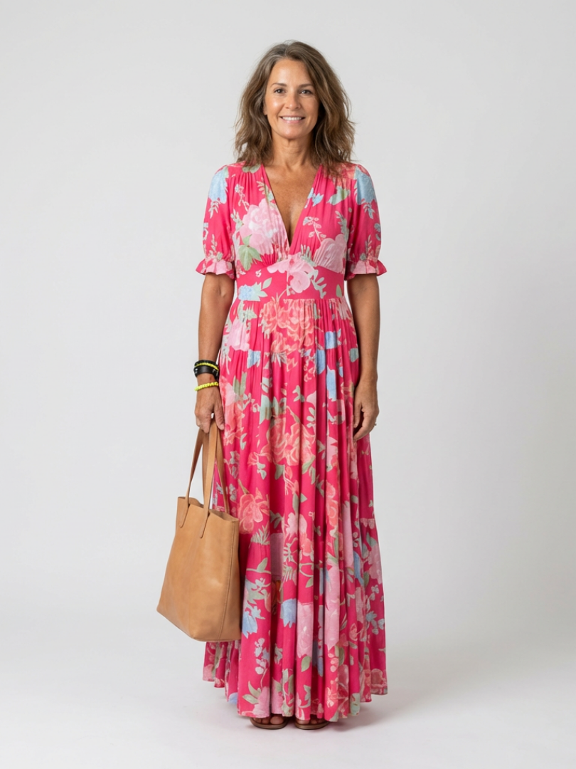 Celine | Floral V-Neck Midi Dress