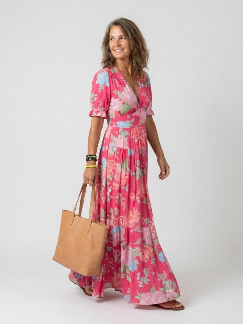 Celine | Floral V-Neck Midi Dress