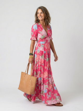 Celine | Floral V-Neck Midi Dress