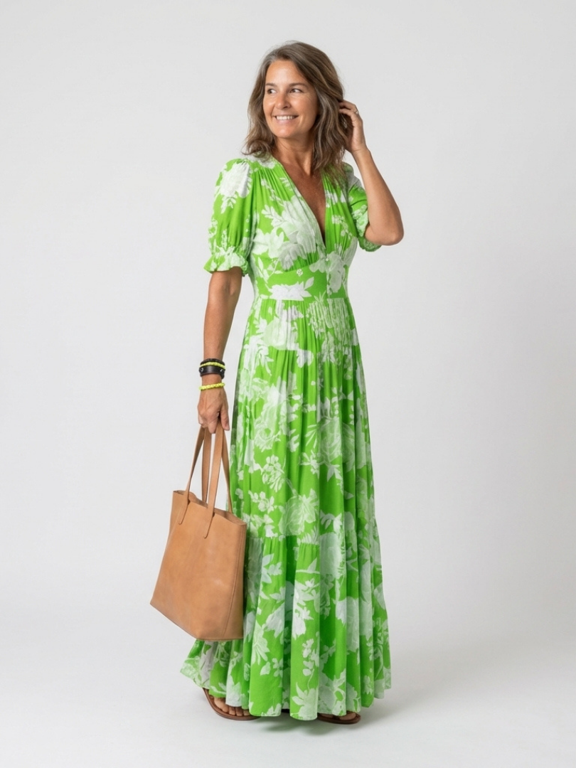 Celine | Floral V-Neck Midi Dress