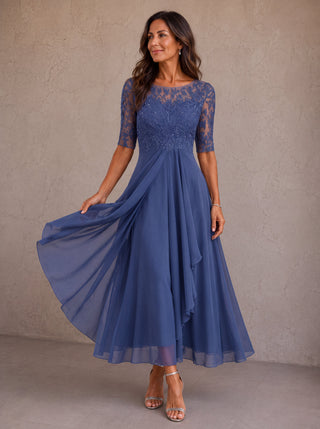 Rosalind | Elegant Lace Chiffon Midi Dress