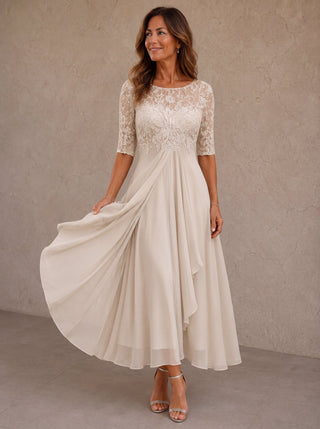 Rosalind | Elegant Lace Chiffon Midi Dress