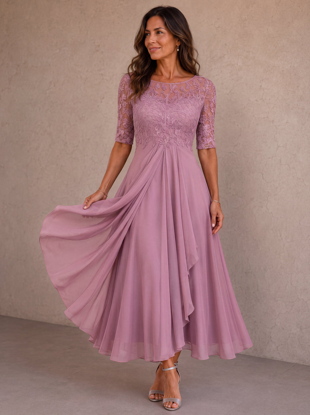 Rosalind | Elegant Lace Chiffon Midi Dress
