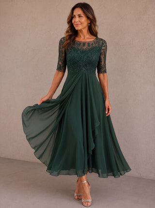 Rosalind | Elegant Lace Chiffon Midi Dress