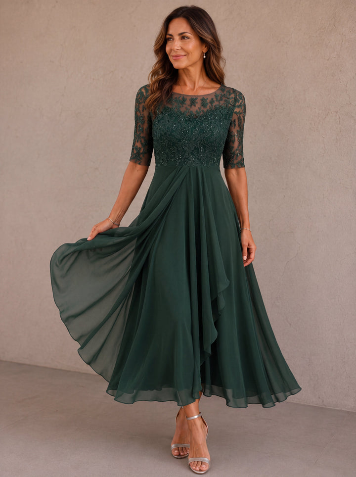 Rosalind | Elegant Lace Chiffon Midi Dress