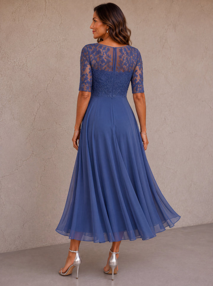 Rosalind | Elegant Lace Chiffon Midi Dress