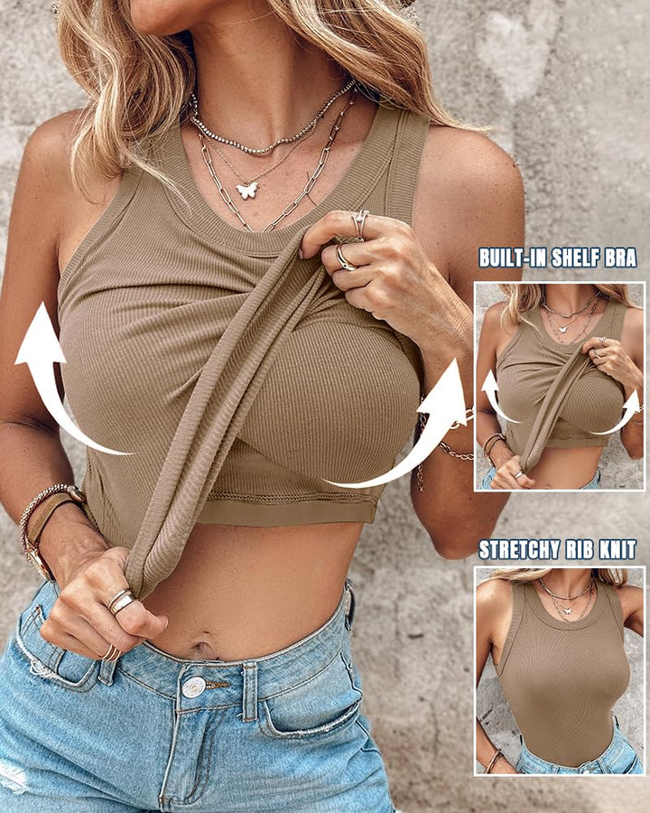Stacey | Ribbed Tank Top with Built-In Bra