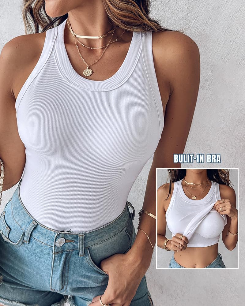 Stacey | Ribbed Tank Top with Built-In Bra