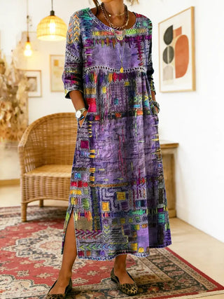 Elara | Ethnic Patchwork Denim Dress