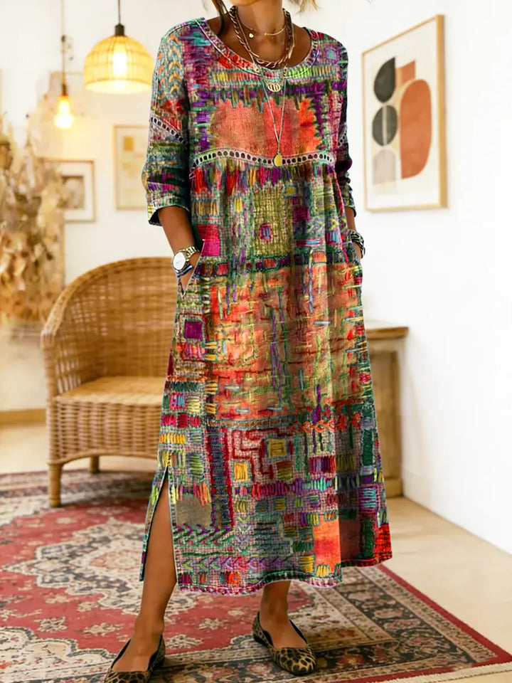 Elara | Ethnic Patchwork Denim Dress