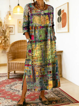 Elara | Ethnic Patchwork Denim Dress
