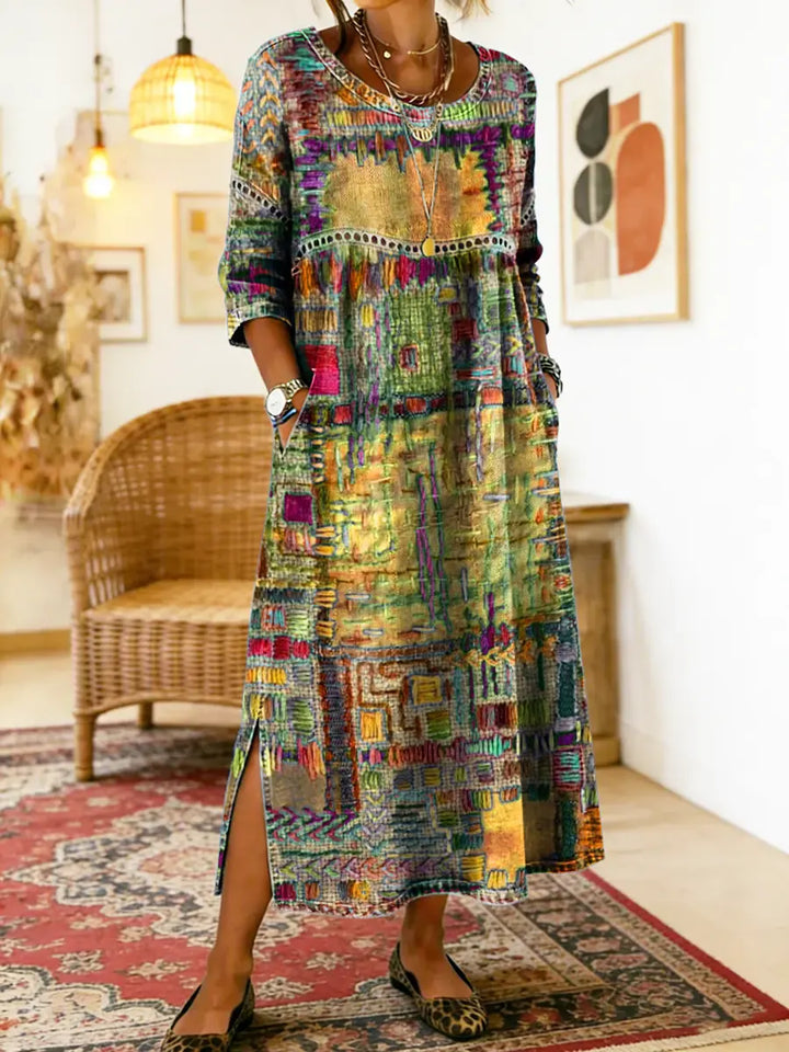 Elara | Ethnic Patchwork Denim Dress