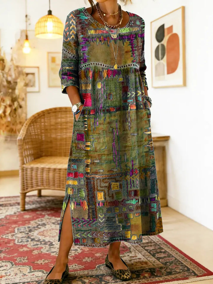 Elara | Ethnic Patchwork Denim Dress