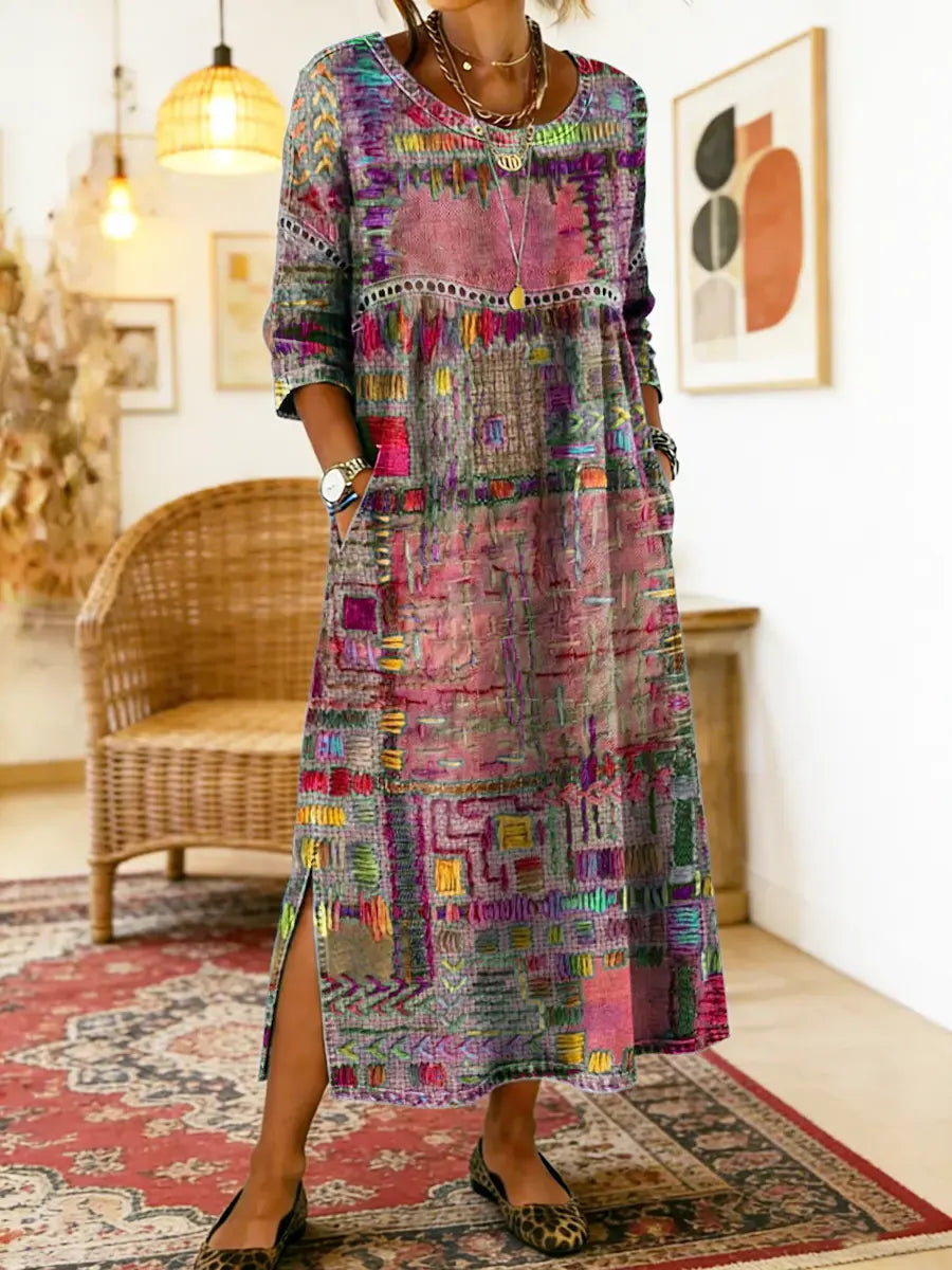 Elara | Ethnic Patchwork Denim Dress