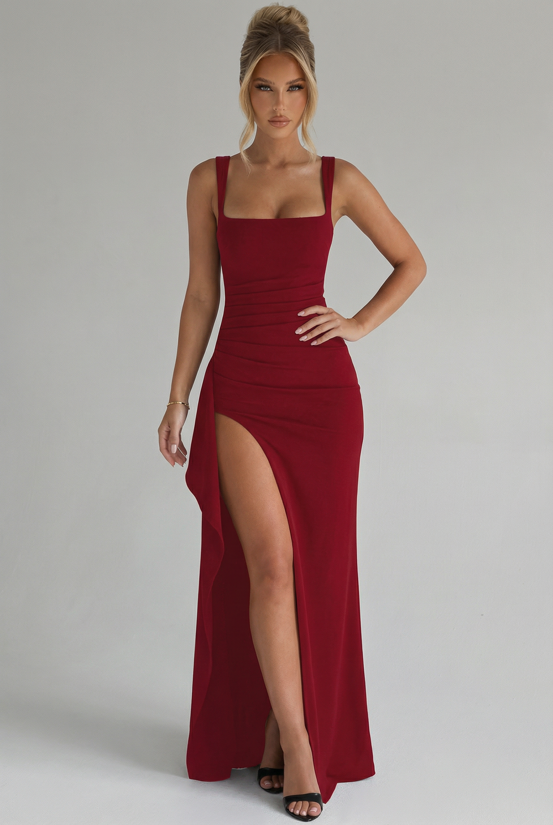 Eloise | Square Neck Slit Maxi Dress