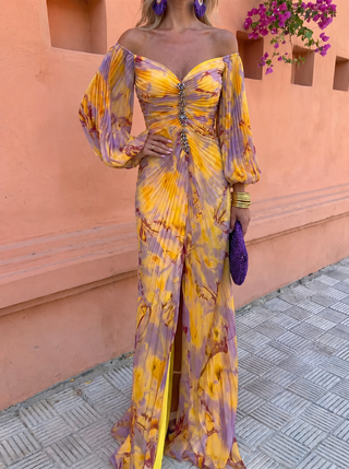 Elizabeth™ | Long Floral Dress with a Deep Neckline