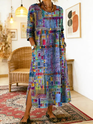 Elara | Ethnic Patchwork Denim Dress