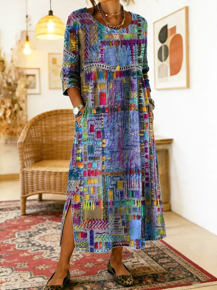 Elara | Ethnic Patchwork Denim Dress