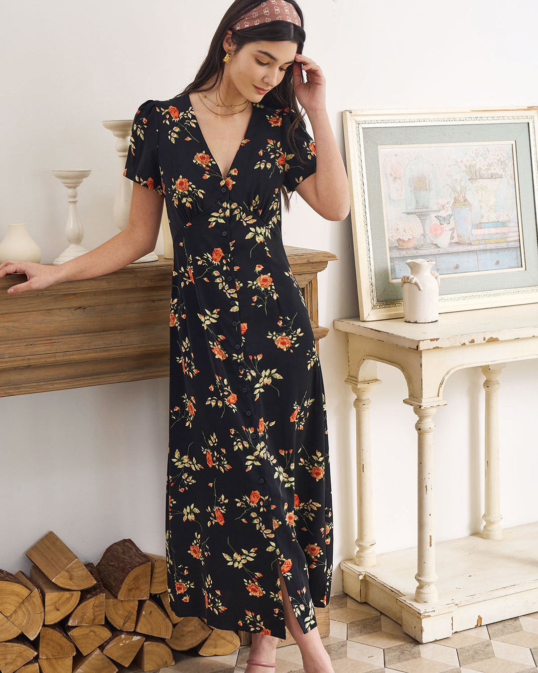 Eleanor | Floral Short-Sleeve Maxi Dress