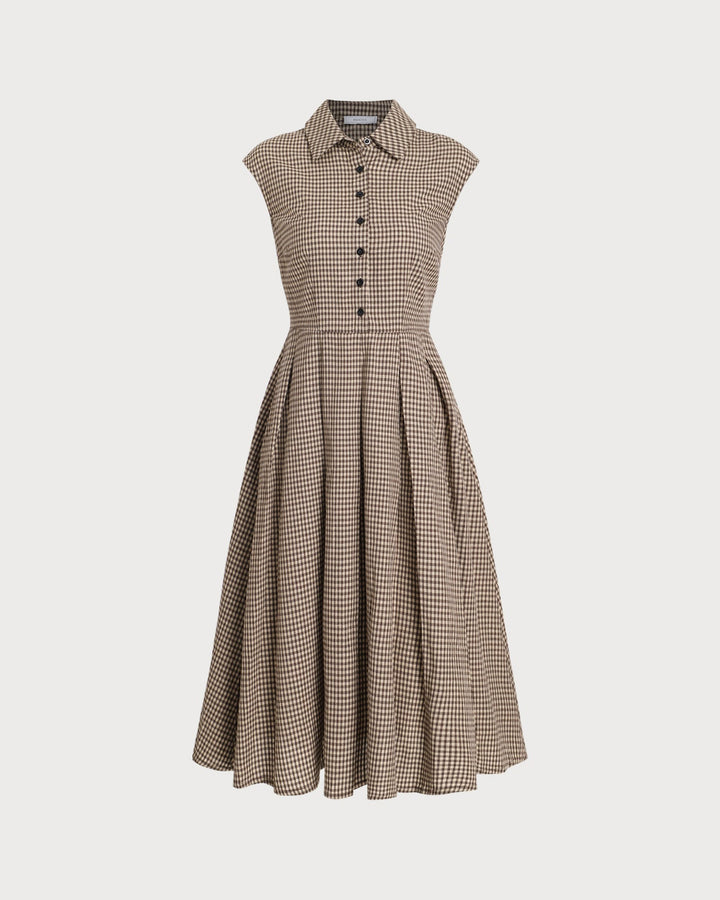 Beatrice | Plaid Button Pleated Midi Dress