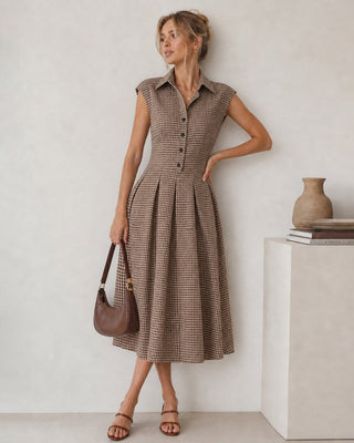 Beatrice | Plaid Button Pleated Midi Dress