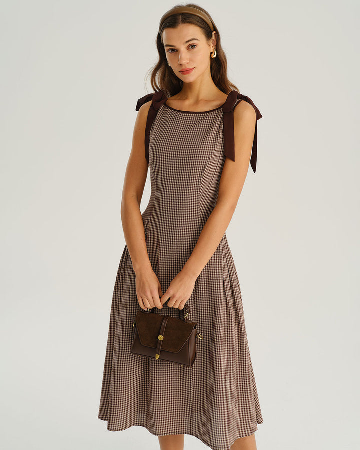 Clementine | Plaid Boat-Neck A-Line Midi Dress