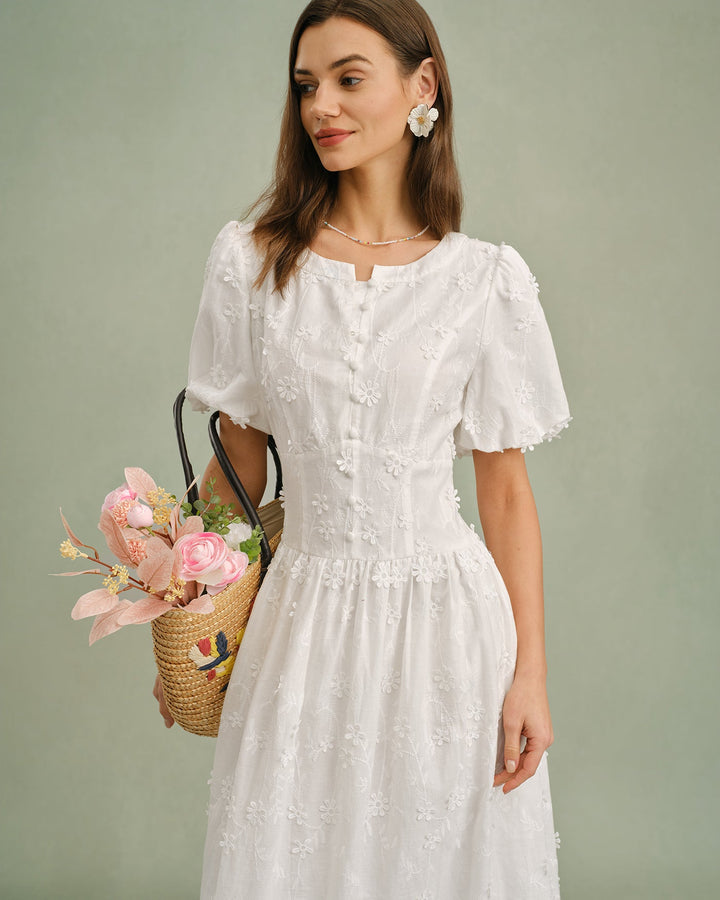 Estelle | Round-Neck Floral Midi Dress